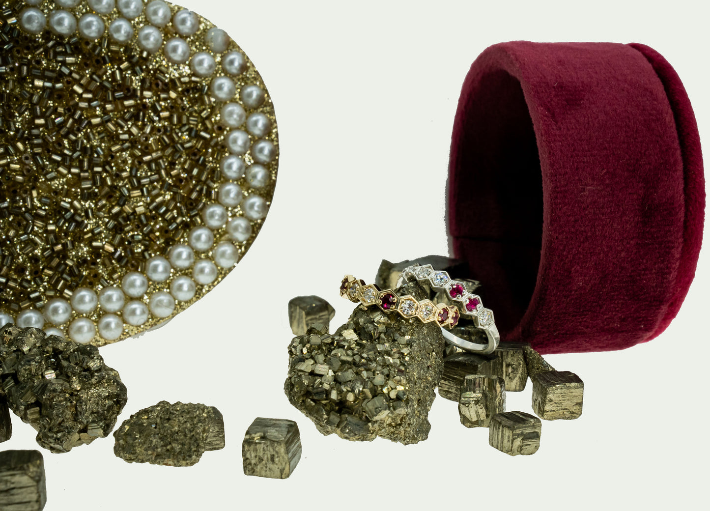 14kyg Natural Ruby + Diamonds Hexagon Ring